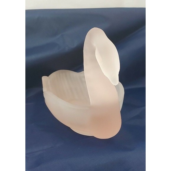 Pink Satin Glass Swan Candy Trinket Soap Dish Bowl Vintage Large 9" long - Picture 7 of 10